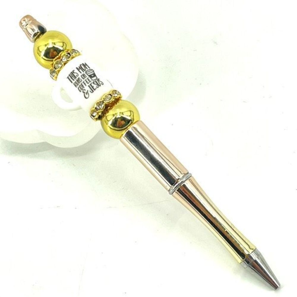 This mom runs on coffee & Jesus pen handmade NEW bling rhinestone gold rose gold